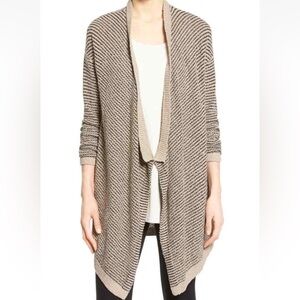 Eileen Fisher Cascading Open Cardigan Sweater Large Stripe Boucle Organic Cotton